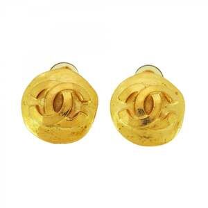 Chanel Coco Mark Circle Earrings, GP Plated Gold for Women